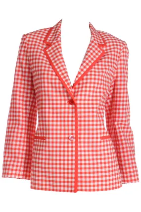1998 Spa Isaac Mizrahi Red & White Checked Gingham Blazer Jacket