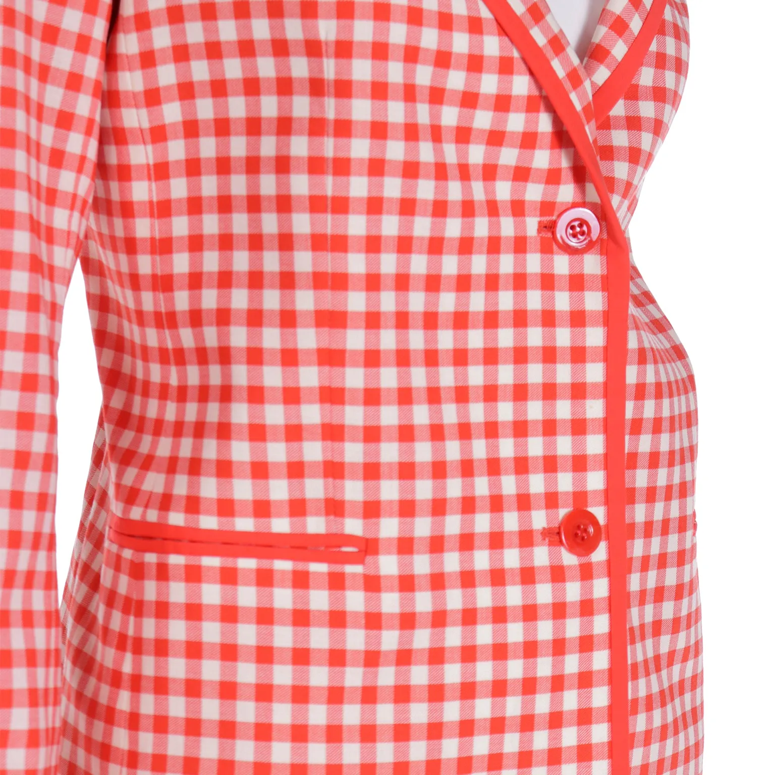 1998 Spa Isaac Mizrahi Red & White Checked Gingham Blazer Jacket