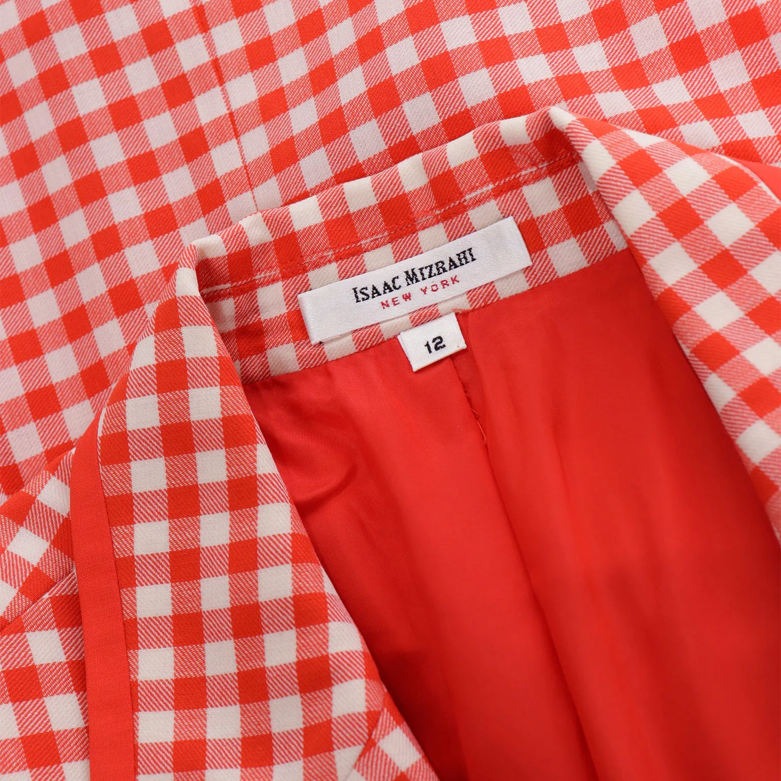 1998 Spa Isaac Mizrahi Red & White Checked Gingham Blazer Jacket