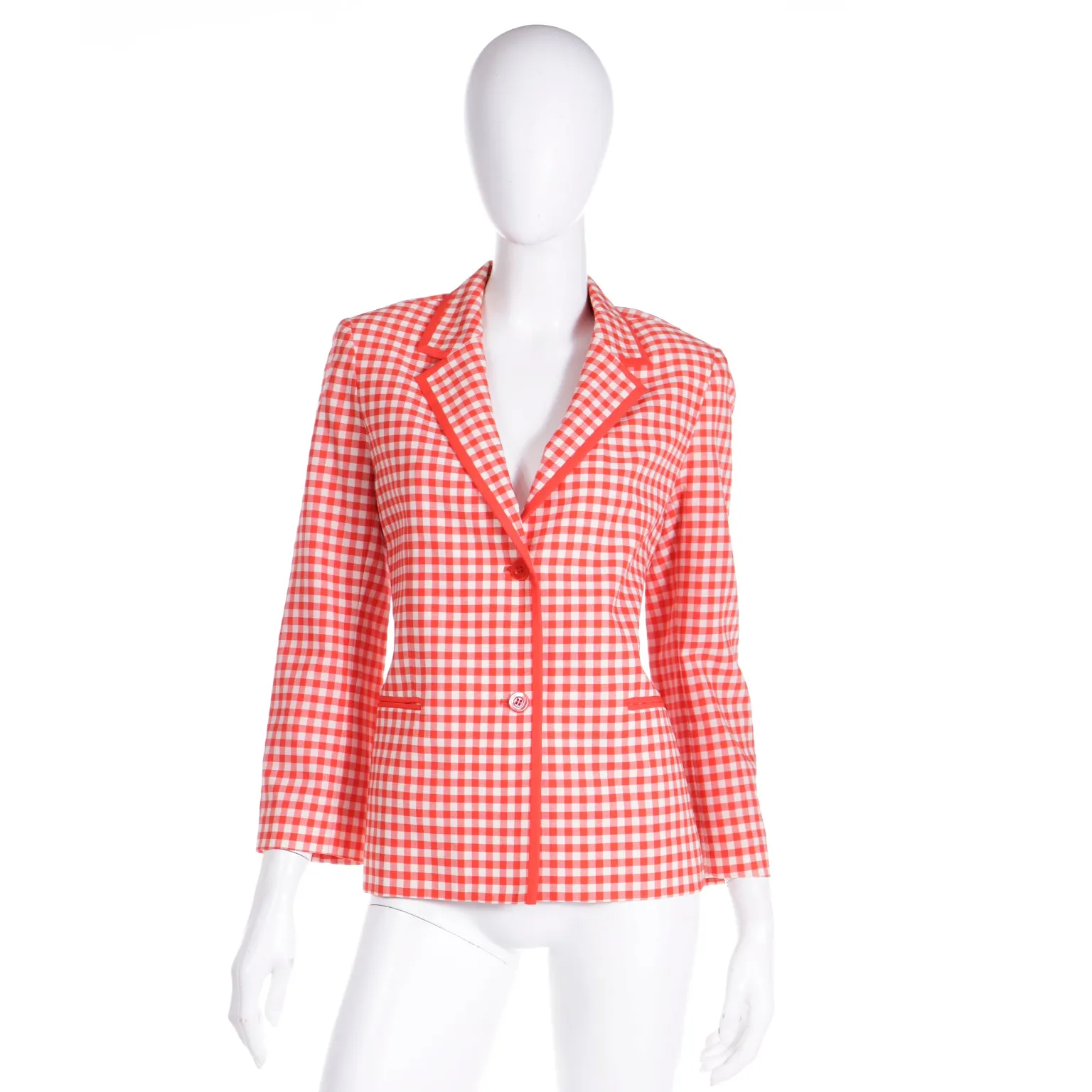1998 Spa Isaac Mizrahi Red & White Checked Gingham Blazer Jacket