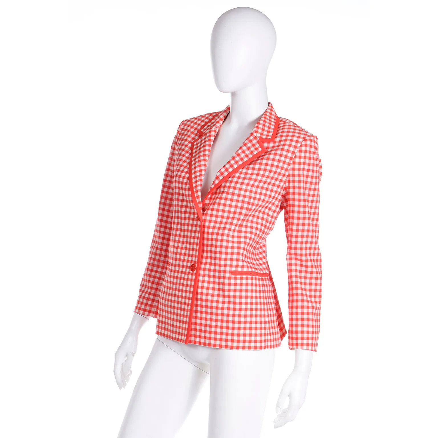 1998 Spa Isaac Mizrahi Red & White Checked Gingham Blazer Jacket