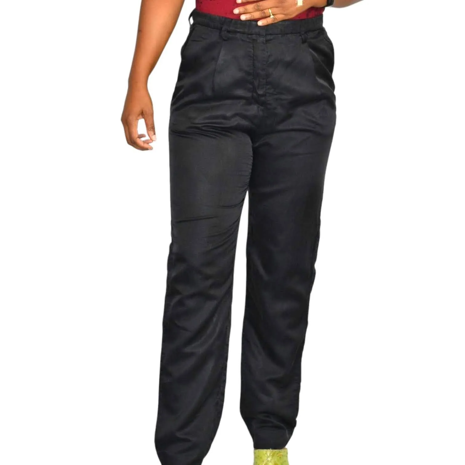 Acne Play Pants Black High Rise Trousers Dress Straight Leg Pleated Size 34 2 XS