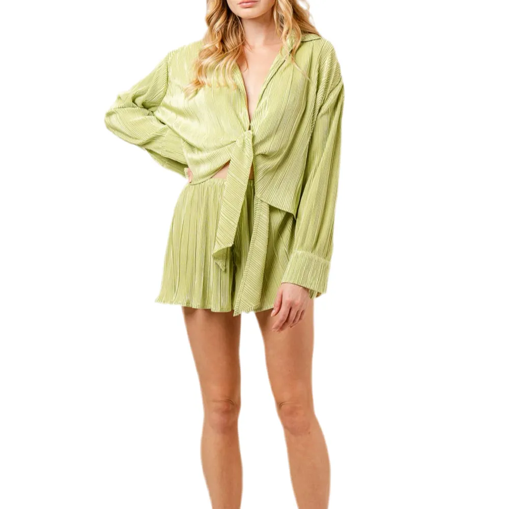 Amal Plisse Shorts and Top Set, Kiwi