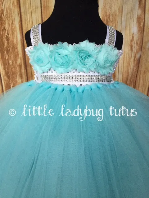 Aqua Blue Flower Girl Tutu Dress
