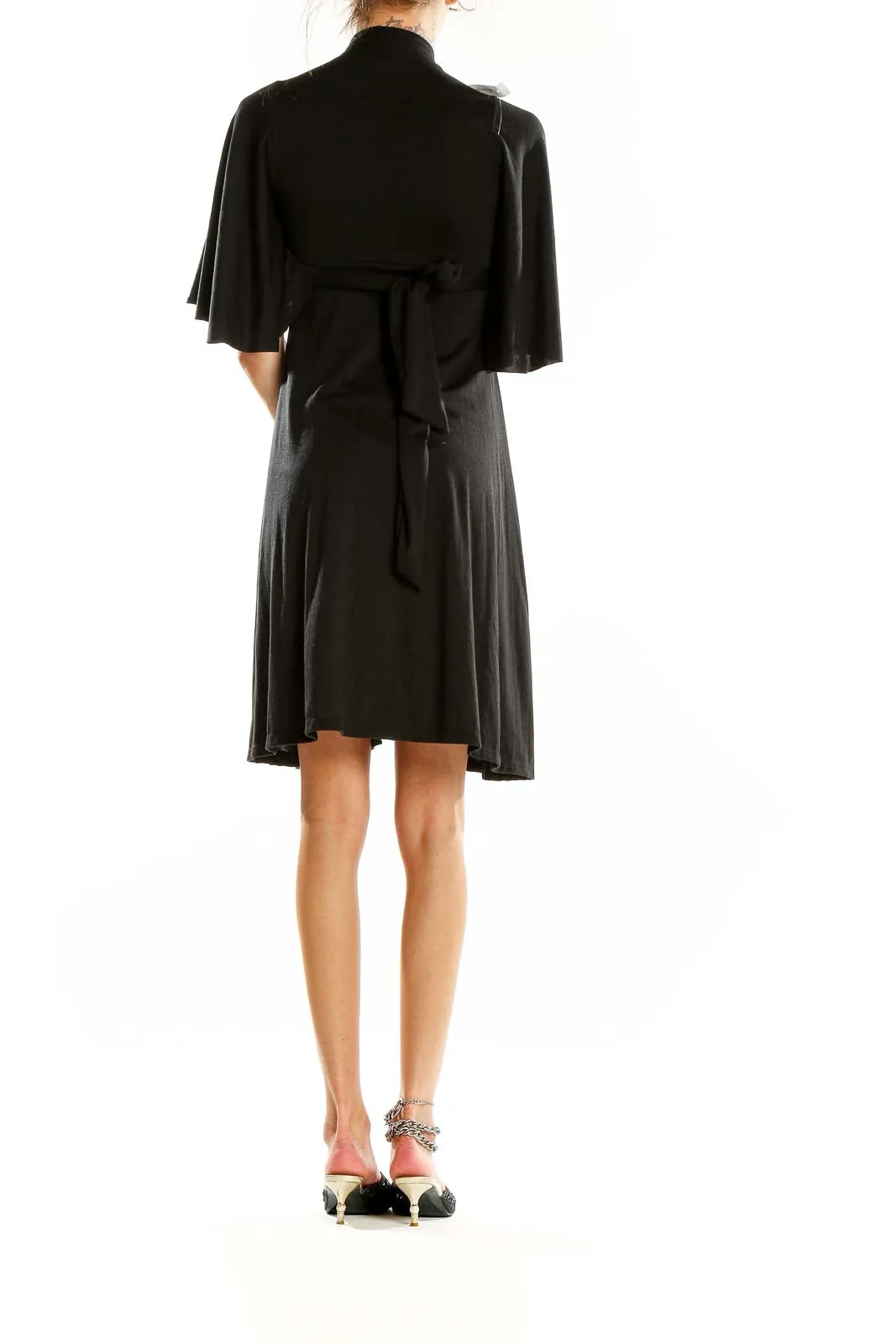 Black Elegant Cocktail Dress with Rhinestone Buckle