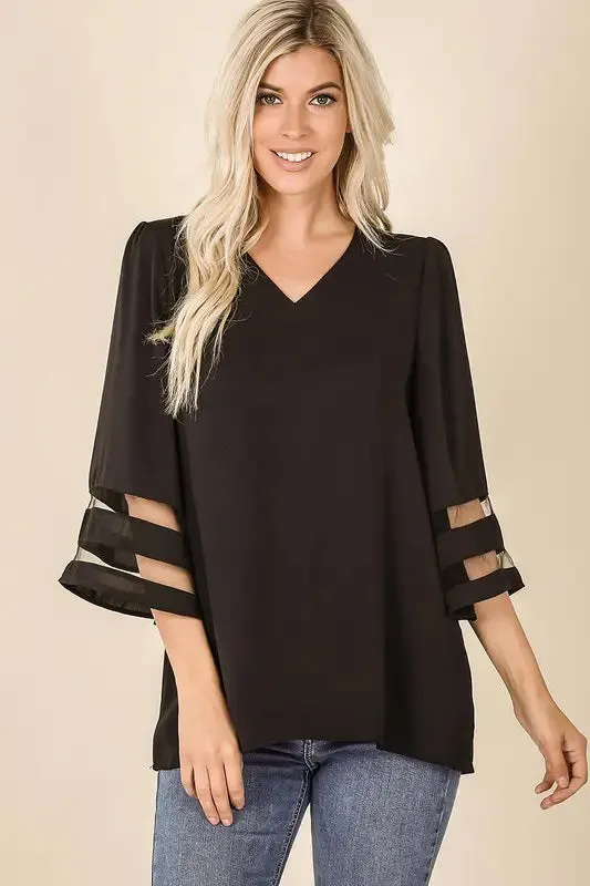 Black Mesh Panel Blouse