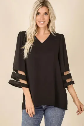 Black Mesh Panel Blouse