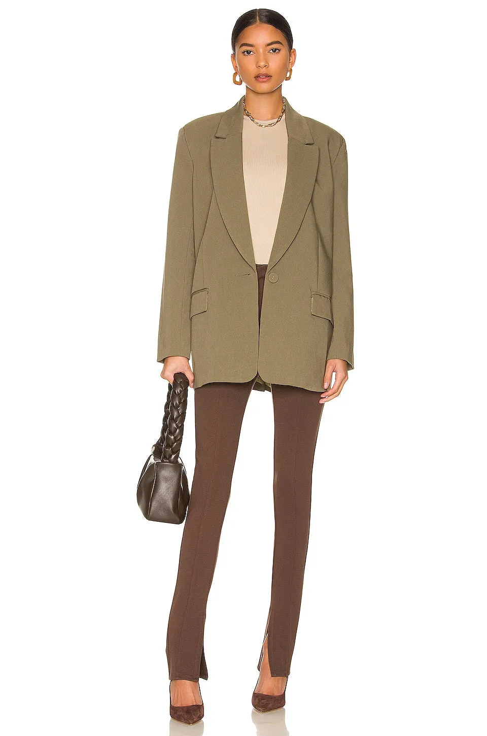 Blazer Bardot Belted, khaki