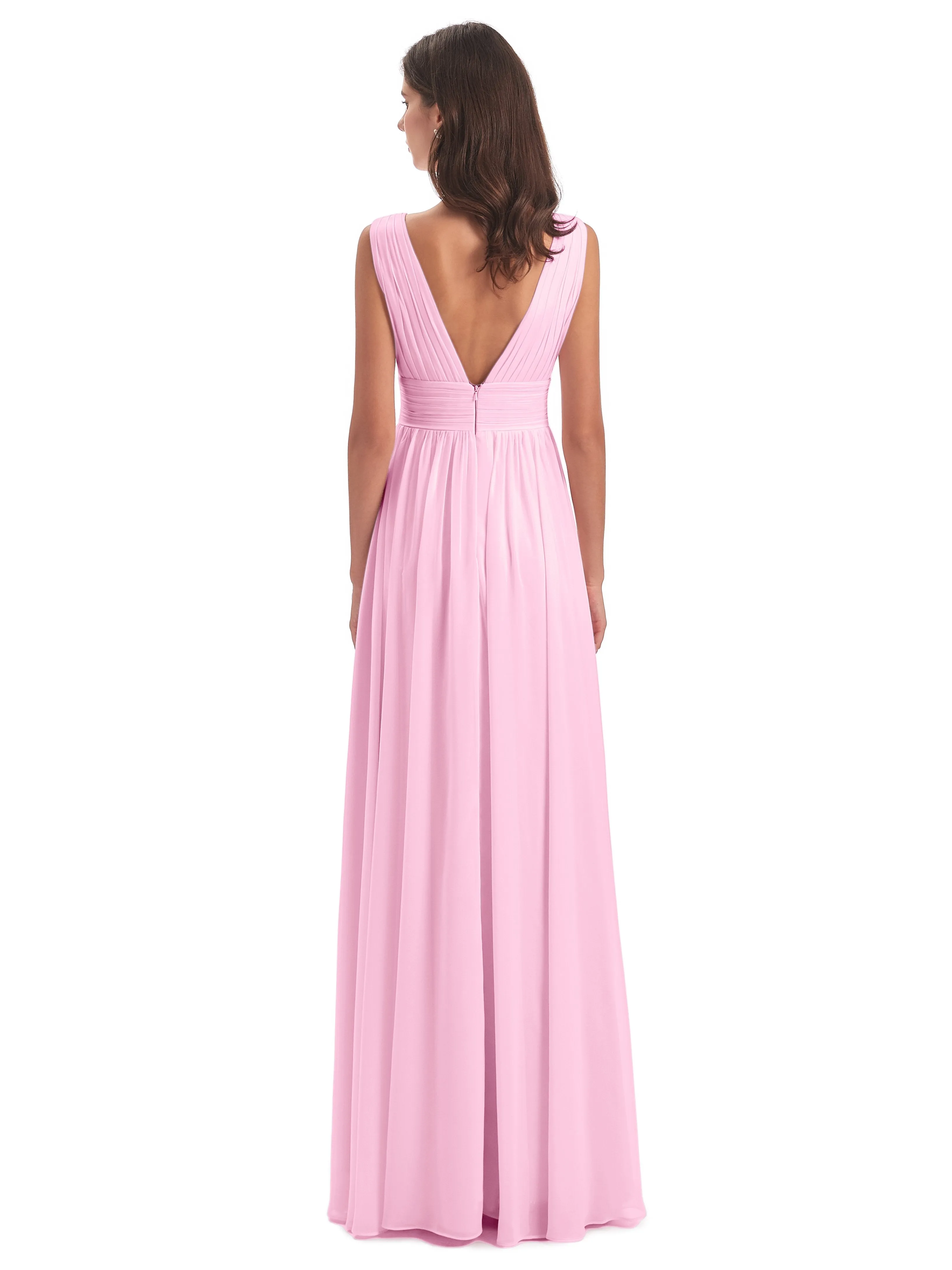 Bridesmaid Dresses Candy Pink Charming Chiffon V Neck Split Long Bridesmaid Dresses