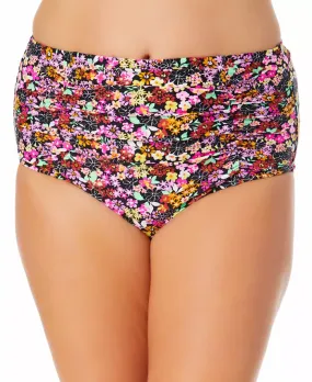 California Waves Trendy Plus Size Ditsy-Print High-Waist Bikini Bottoms
