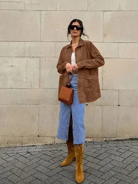 Casual Suede Long Sleeve Jackets Women Autumn Loose Brown Lapel Jacket Coat With Pockets Female Elegant Chic Street Outwear