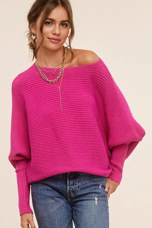 Chic Oatmilk Dolman Sleeve Off Shoulder Mae Sweater