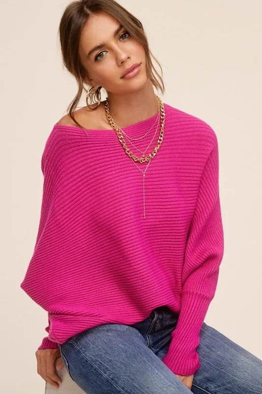 Chic Oatmilk Dolman Sleeve Off Shoulder Mae Sweater