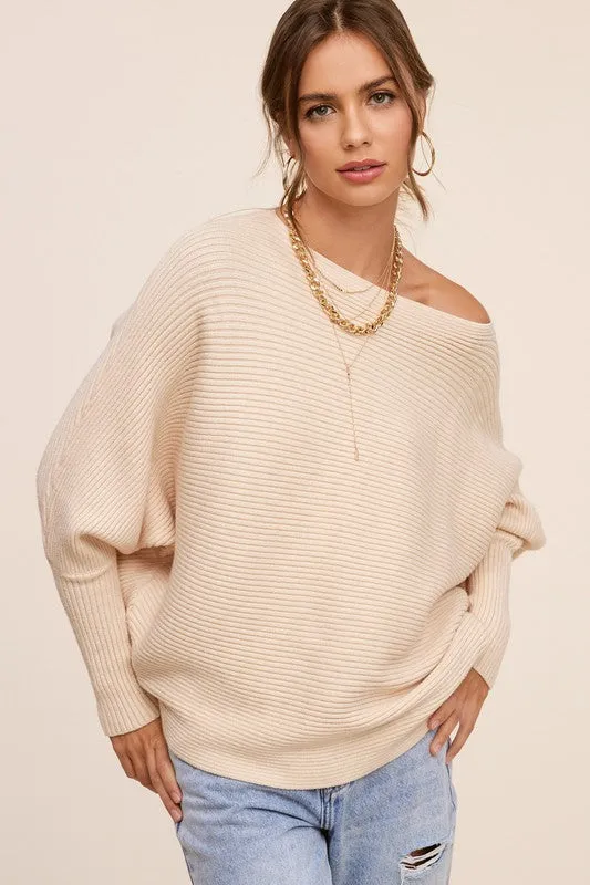 Chic Oatmilk Dolman Sleeve Off Shoulder Mae Sweater