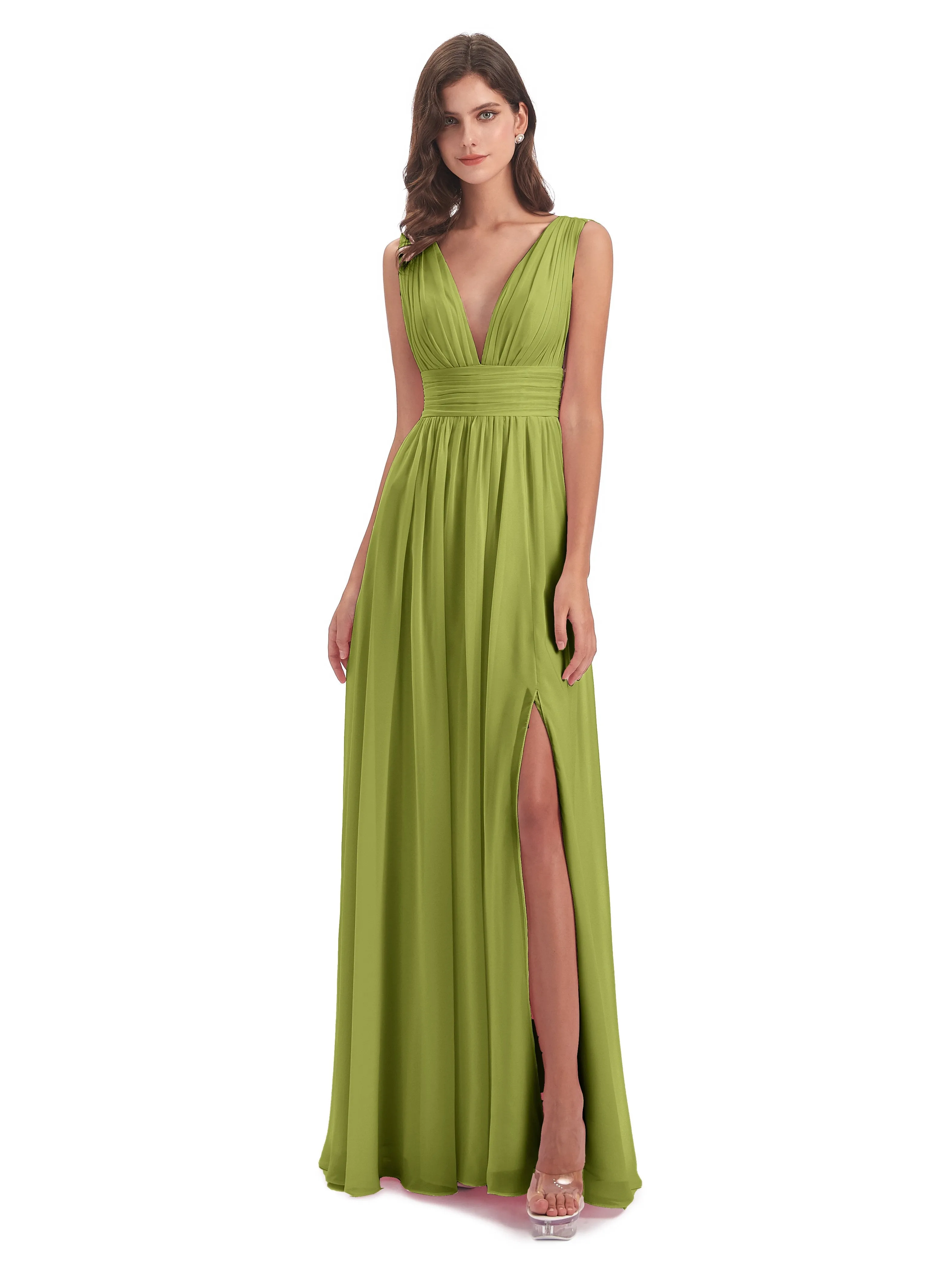 Clover Bridesmaid Dress Charming Chiffon V Neck Split Long Bridesmaid Dresses