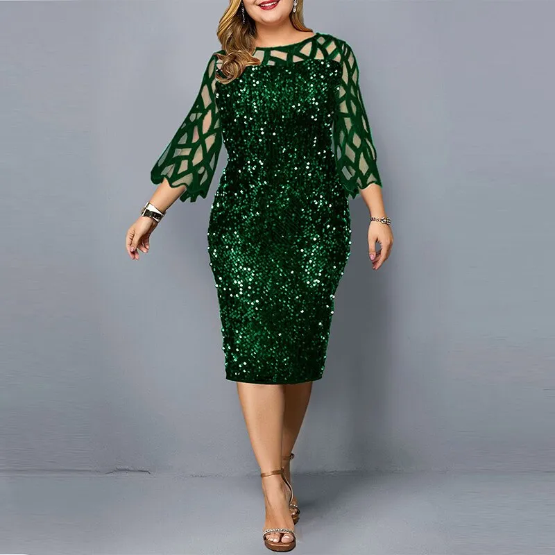 Dazzling Plus Size Sequined Evening Dress