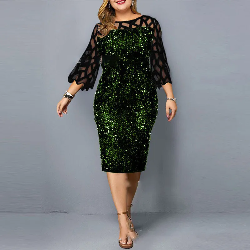 Dazzling Plus Size Sequined Evening Dress