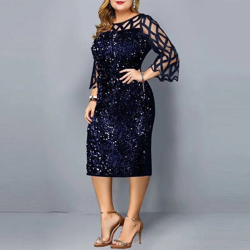 Dazzling Plus Size Sequined Evening Dress