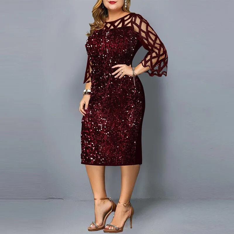 Dazzling Plus Size Sequined Evening Dress