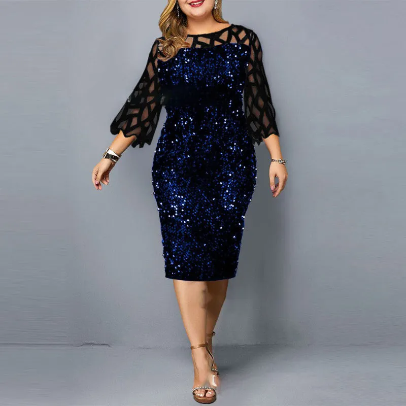 Dazzling Plus Size Sequined Evening Dress