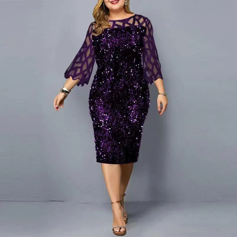 Dazzling Plus Size Sequined Evening Dress
