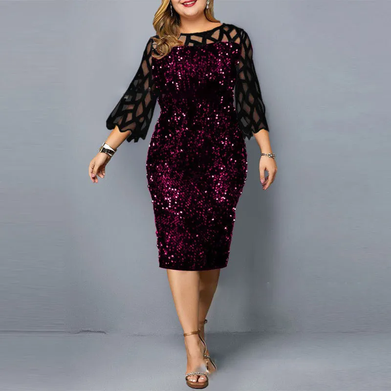 Dazzling Plus Size Sequined Evening Dress