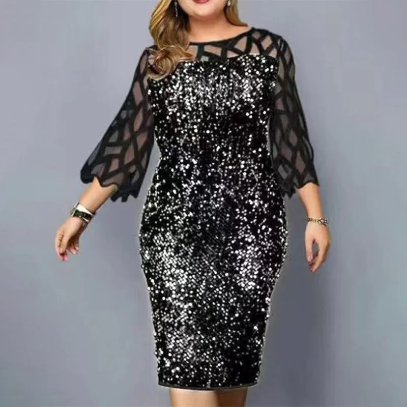 Dazzling Plus Size Sequined Evening Dress
