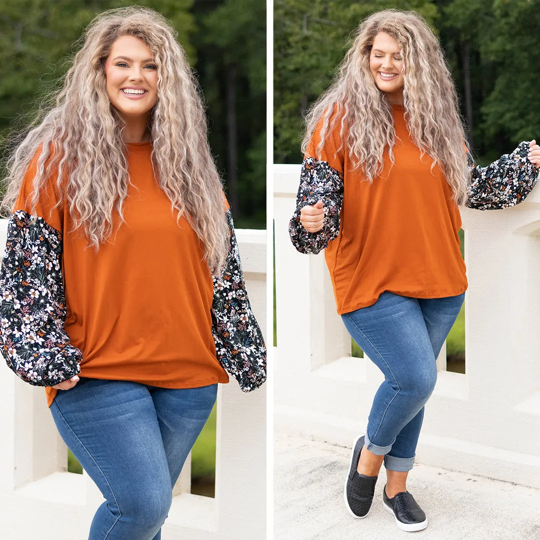 Ditzy Floral Top, Rust/Black