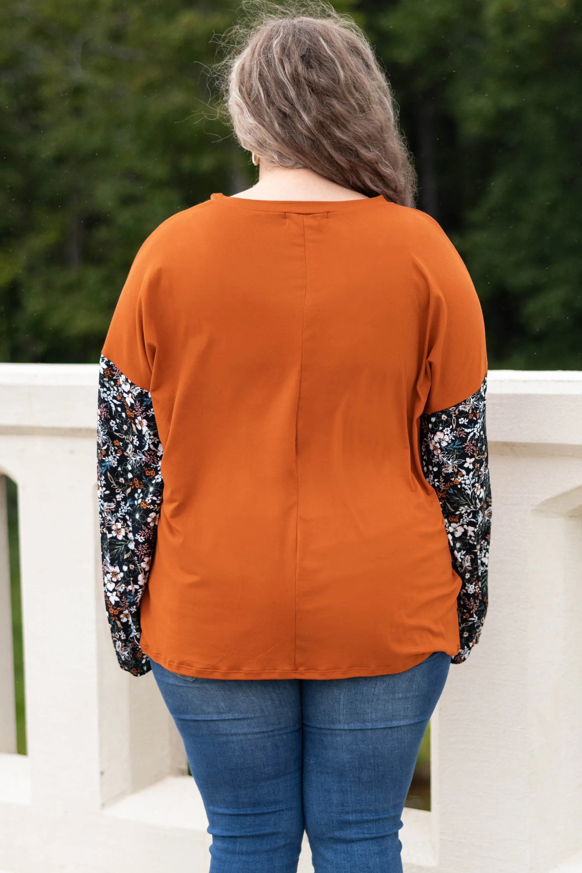 Ditzy Floral Top, Rust/Black