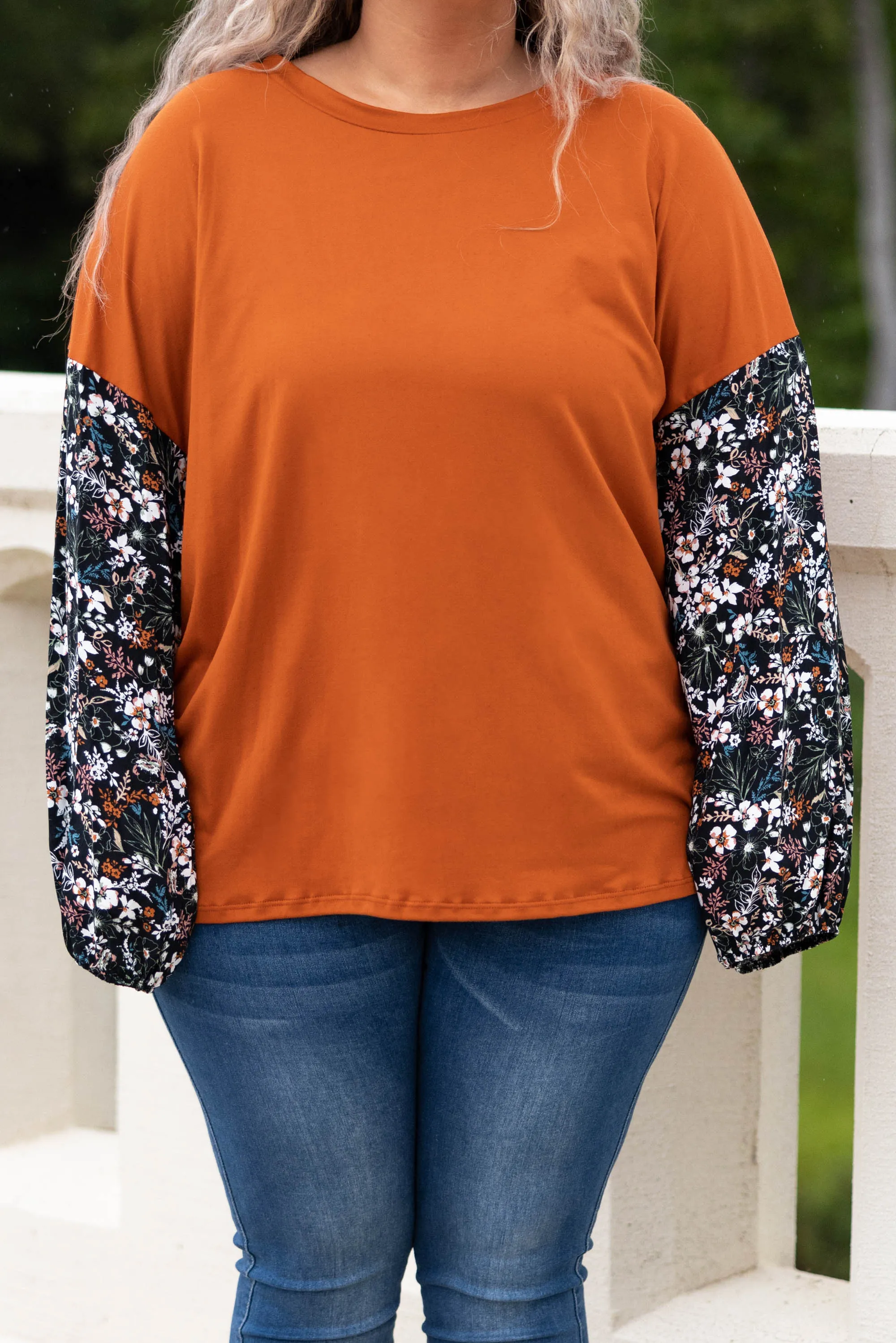 Ditzy Floral Top, Rust/Black