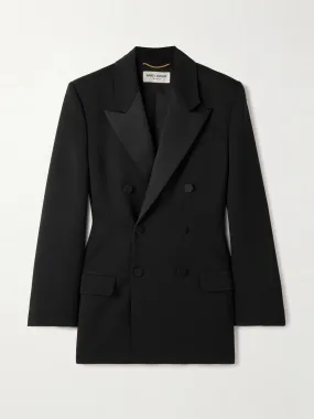 Double-breasted twill-trimmed grain de poudre wool blazer