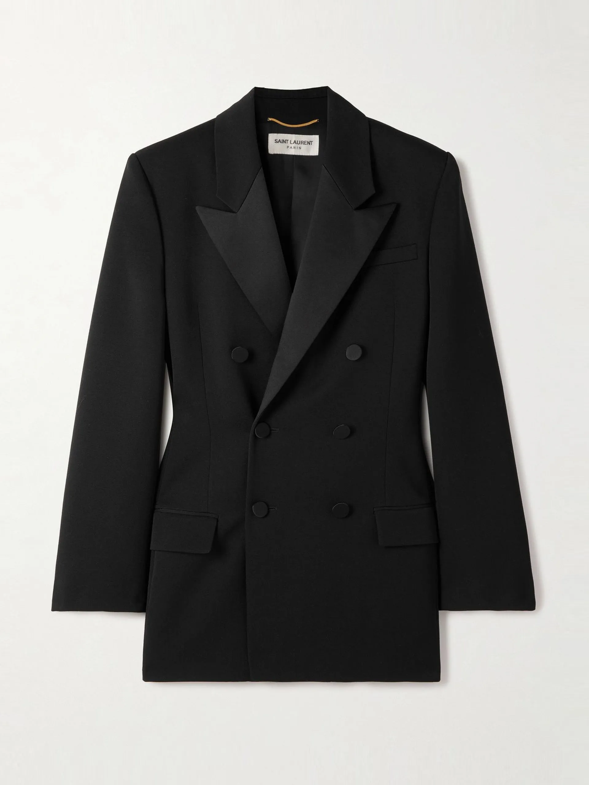 Double-breasted twill-trimmed grain de poudre wool blazer