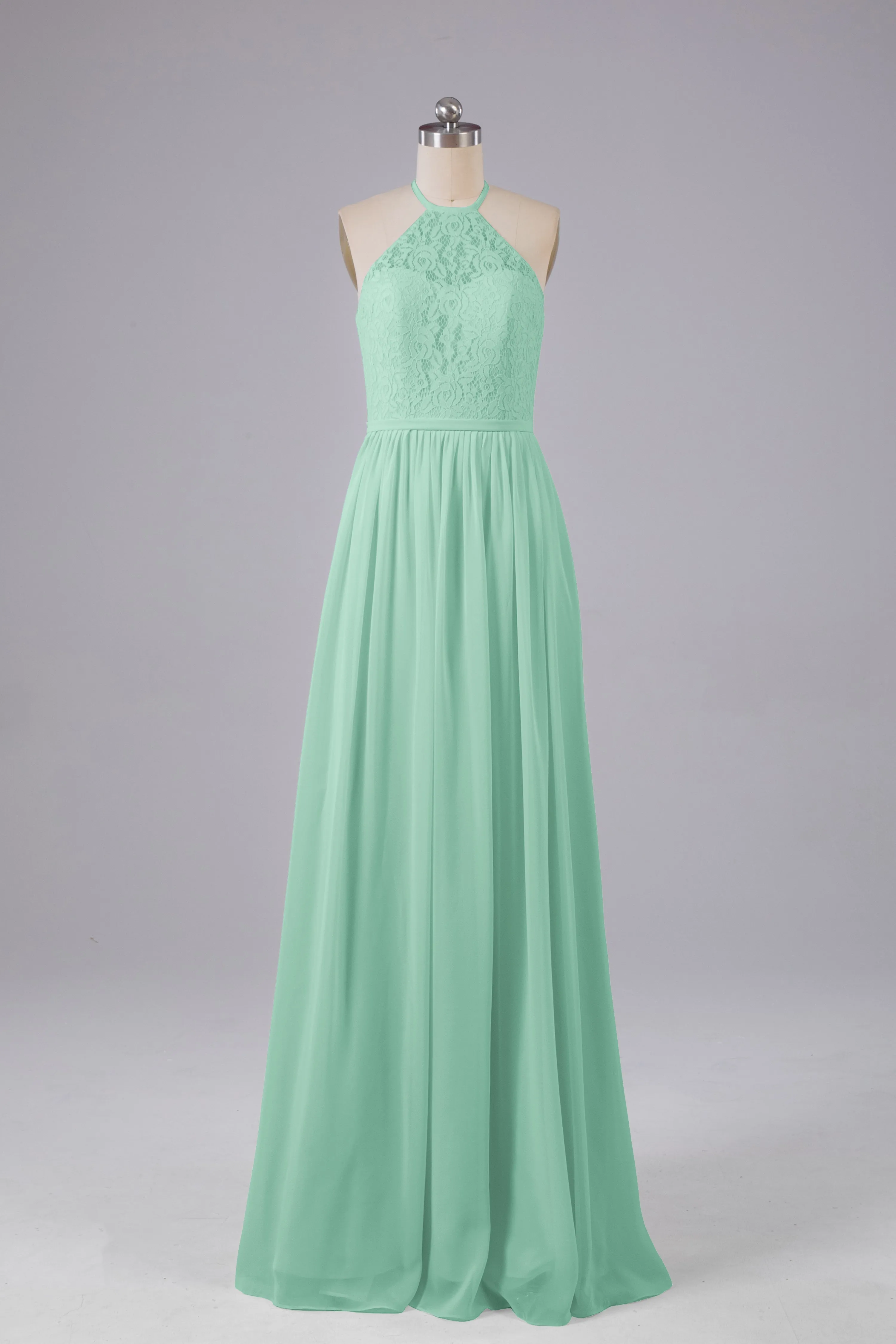 Elegant Keyhole Halter Lace Long Bridesmaid Dresses