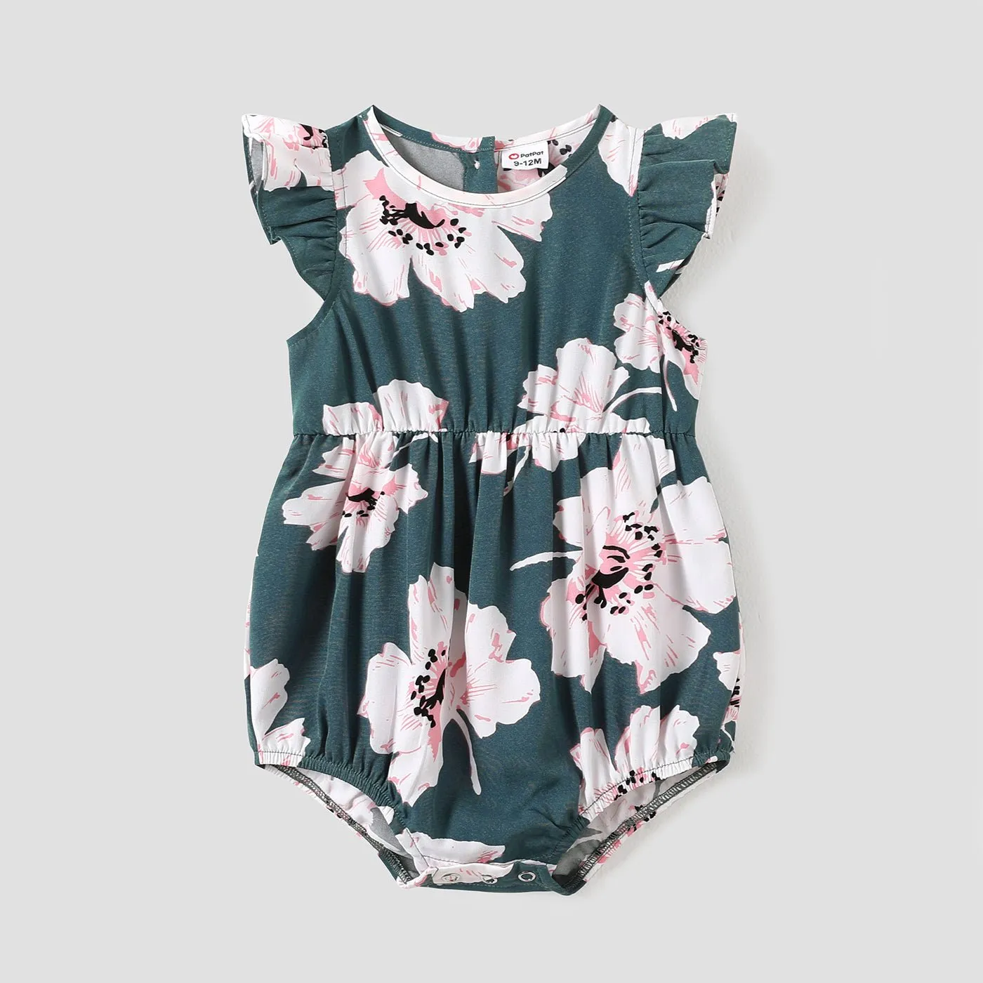 Family Matching Allover Floral Print Curved Hem Belted Dresses and Colorblock Striped T-shirts Sets