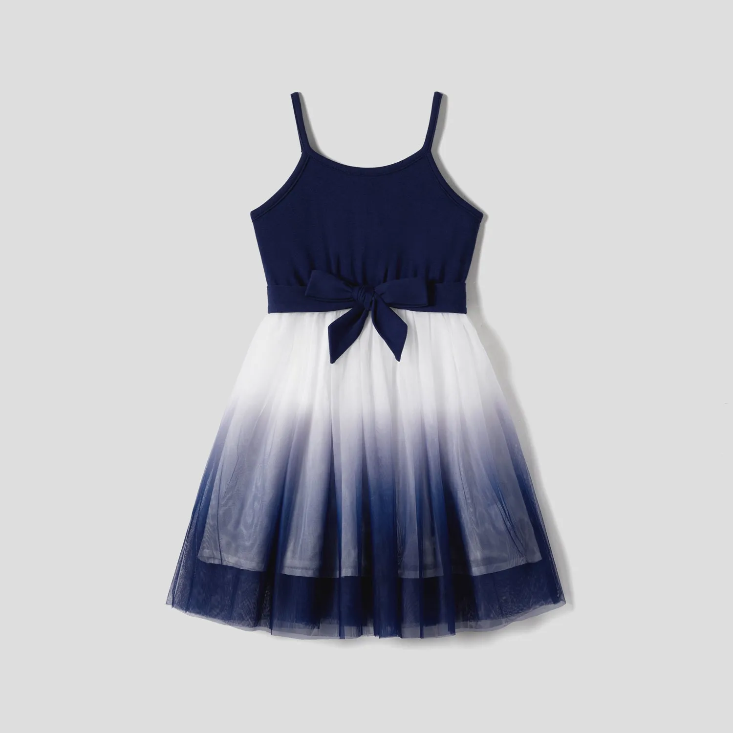 Family Matching Belted Ombre Slip Dresses and Striped Short-sleeve T-shirts Sets