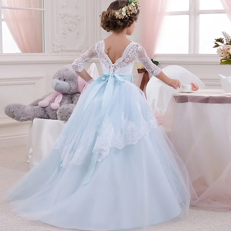 Girls Elegant Floral Evening Party Dress