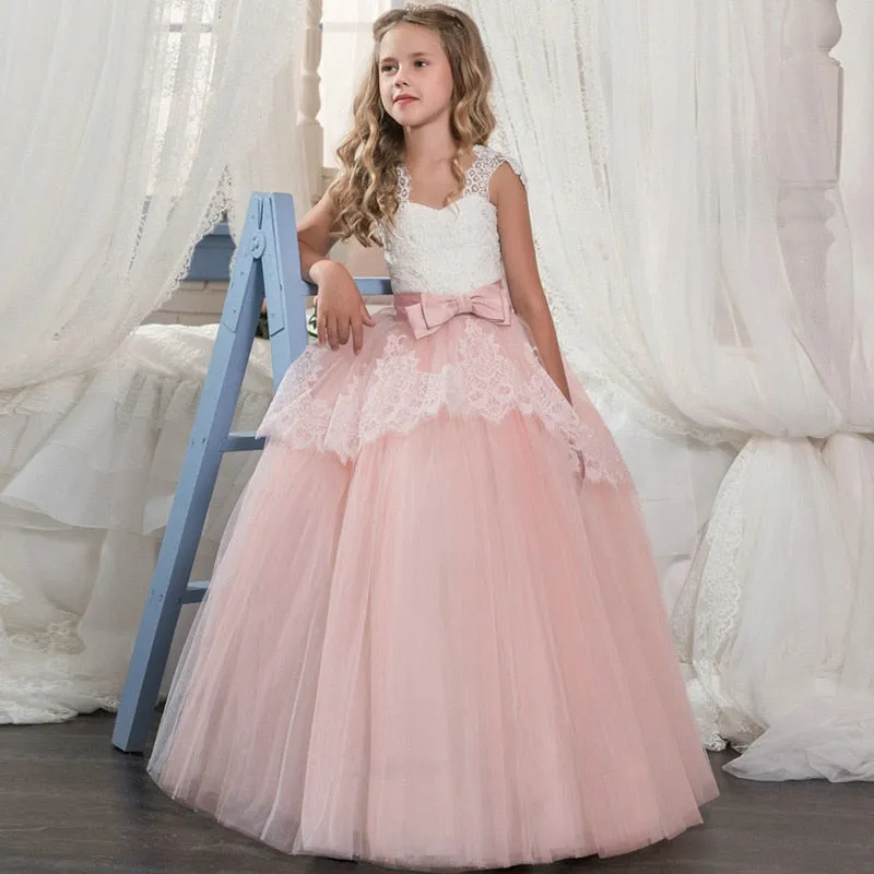 Girls Elegant Floral Evening Party Dress