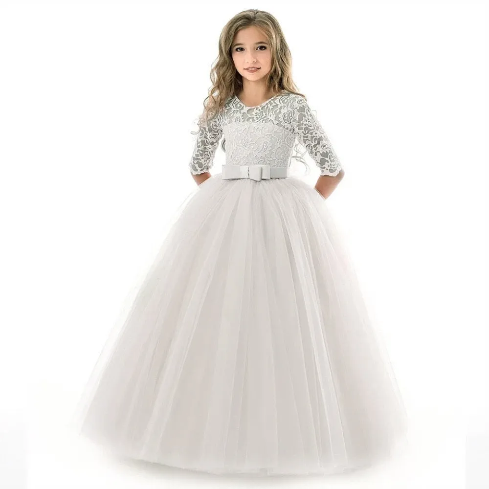 Girls Elegant Floral Evening Party Dress