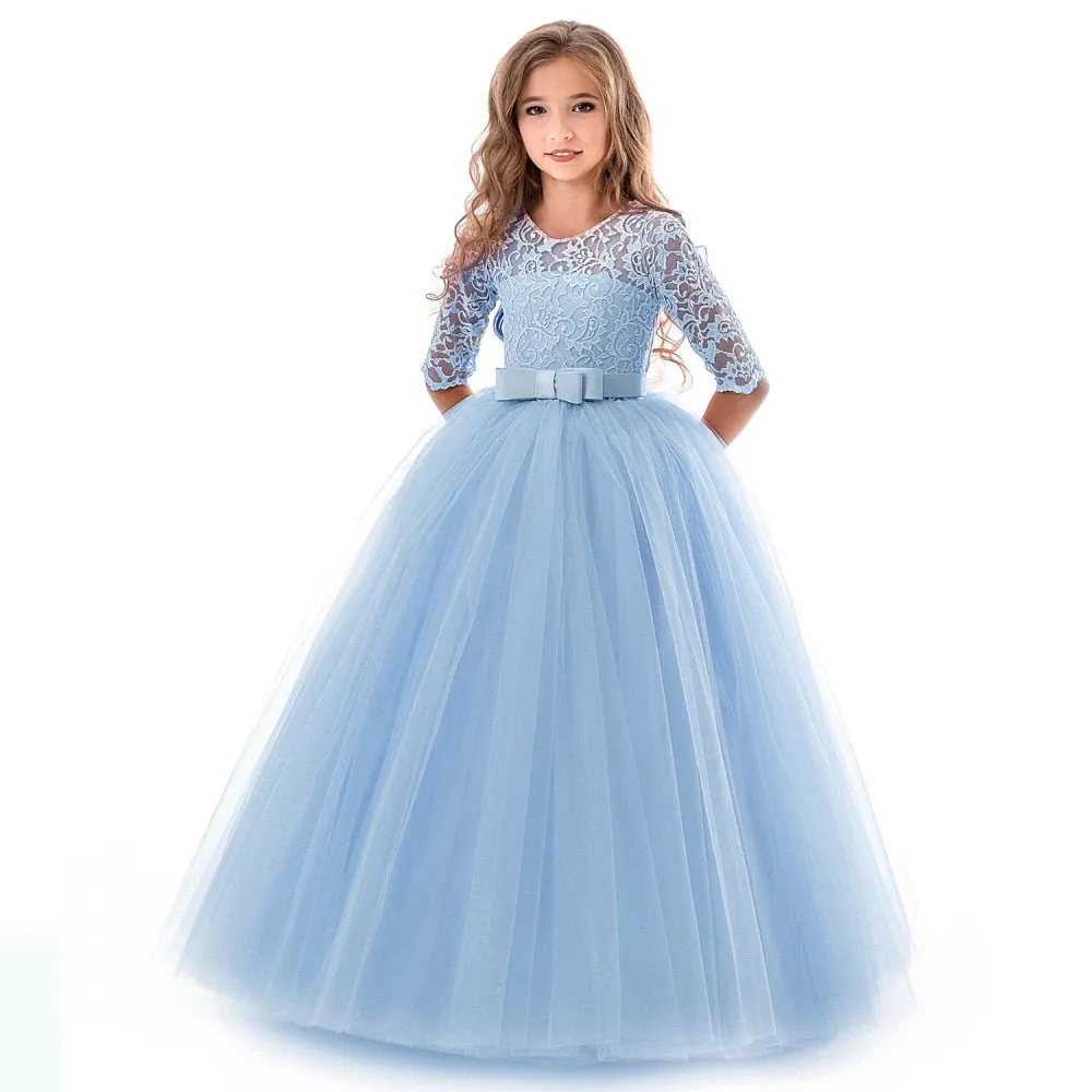 Girls Elegant Floral Evening Party Dress