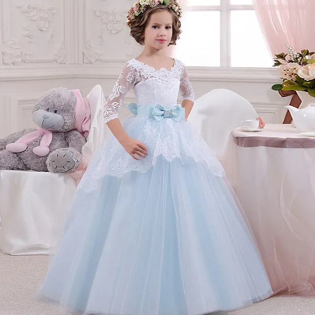 Girls Elegant Floral Evening Party Dress