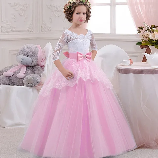 Girls Elegant Floral Evening Party Dress