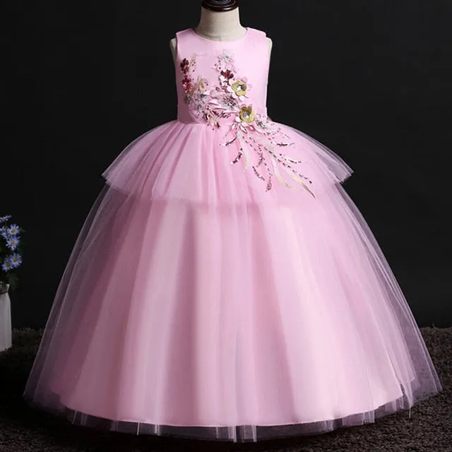 Girls Elegant Floral Evening Party Dress