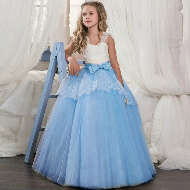 Girls Elegant Floral Evening Party Dress