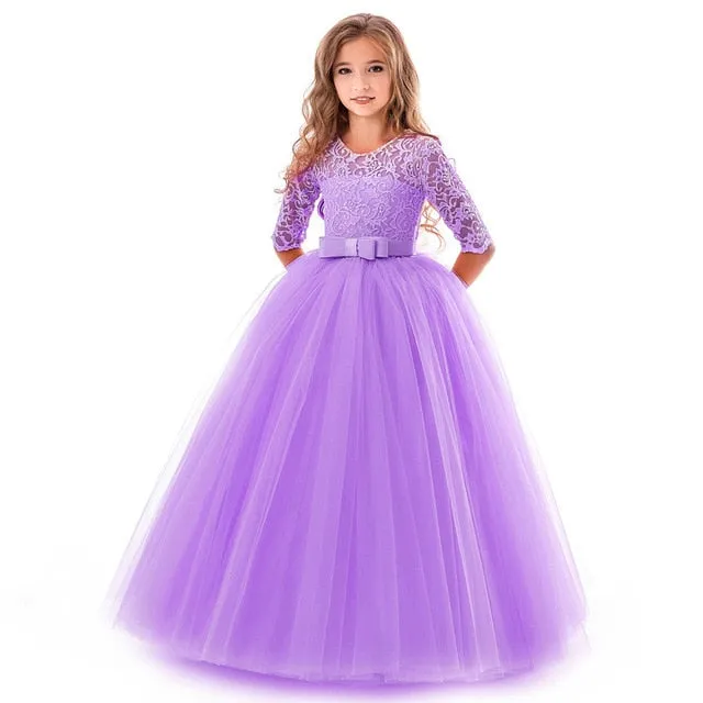 Girls Elegant Floral Evening Party Dress