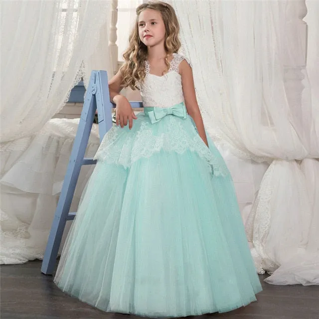 Girls Elegant Floral Evening Party Dress