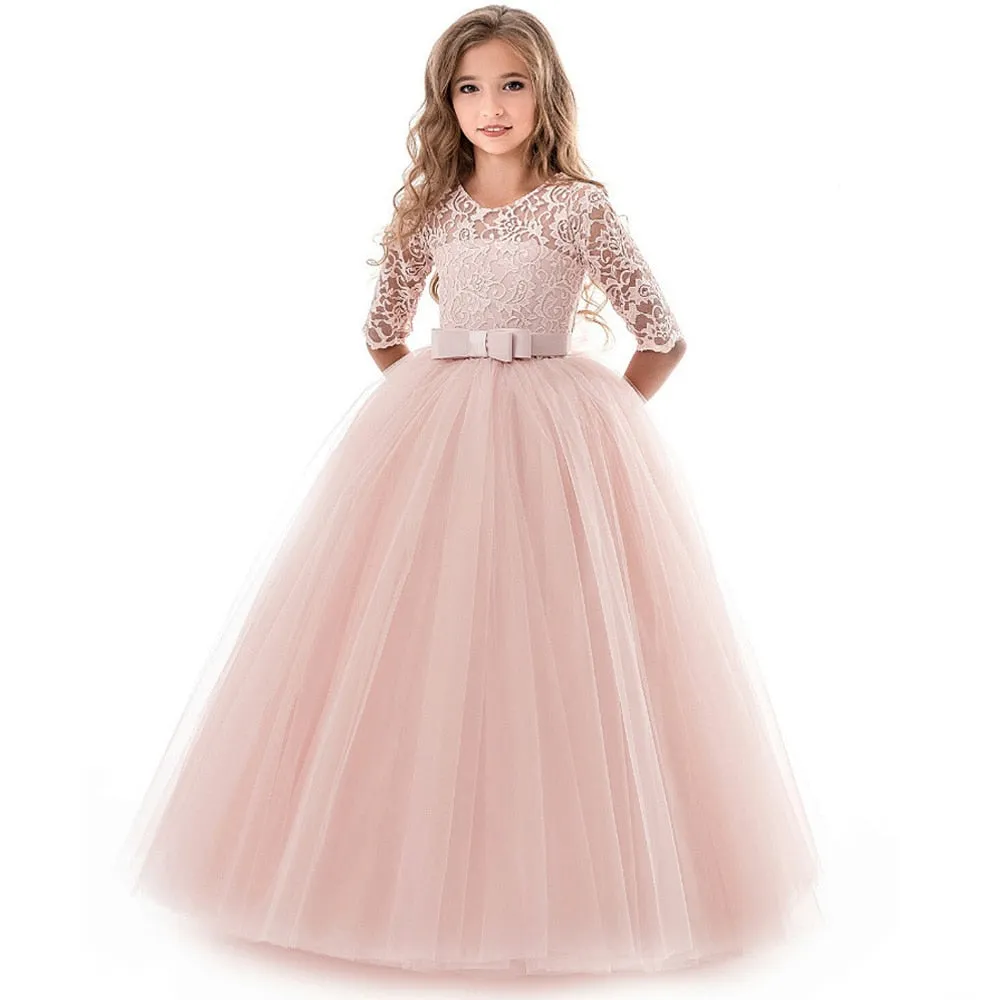 Girls Elegant Floral Evening Party Dress
