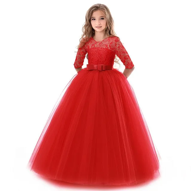 Girls Elegant Floral Evening Party Dress