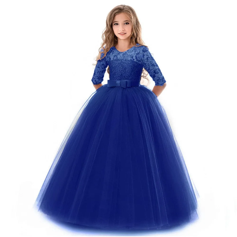 Girls Elegant Floral Evening Party Dress