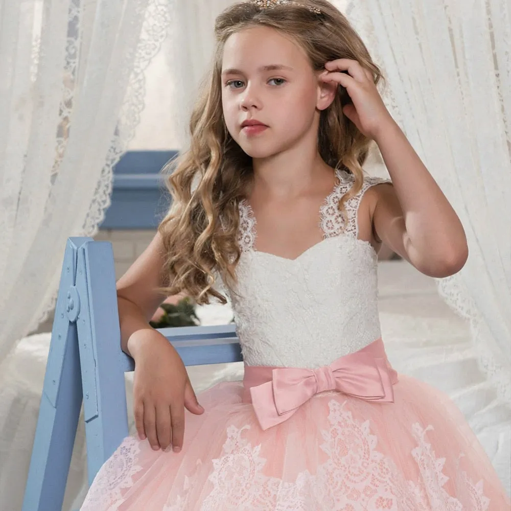 Girls Elegant Floral Evening Party Dress