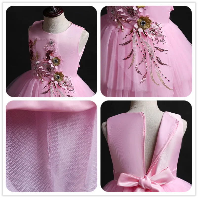 Girls Elegant Floral Evening Party Dress